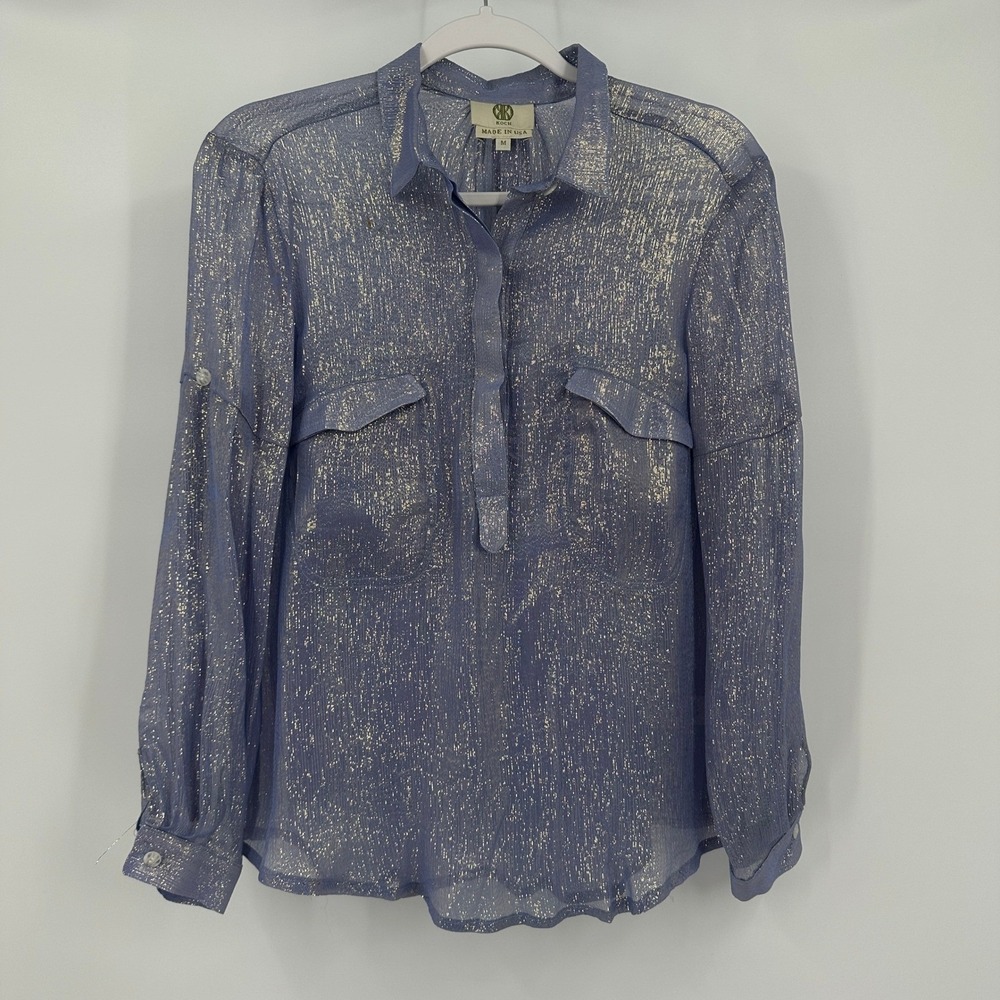 KOCH Womens Quiet Luxury Silk Metallic Top Size M Boho Glam Shimmer Vintage